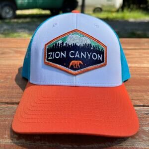 Zion Canyon Richardson Trucker Hat Blue Orange Snapback Cap Hiking Park Gift